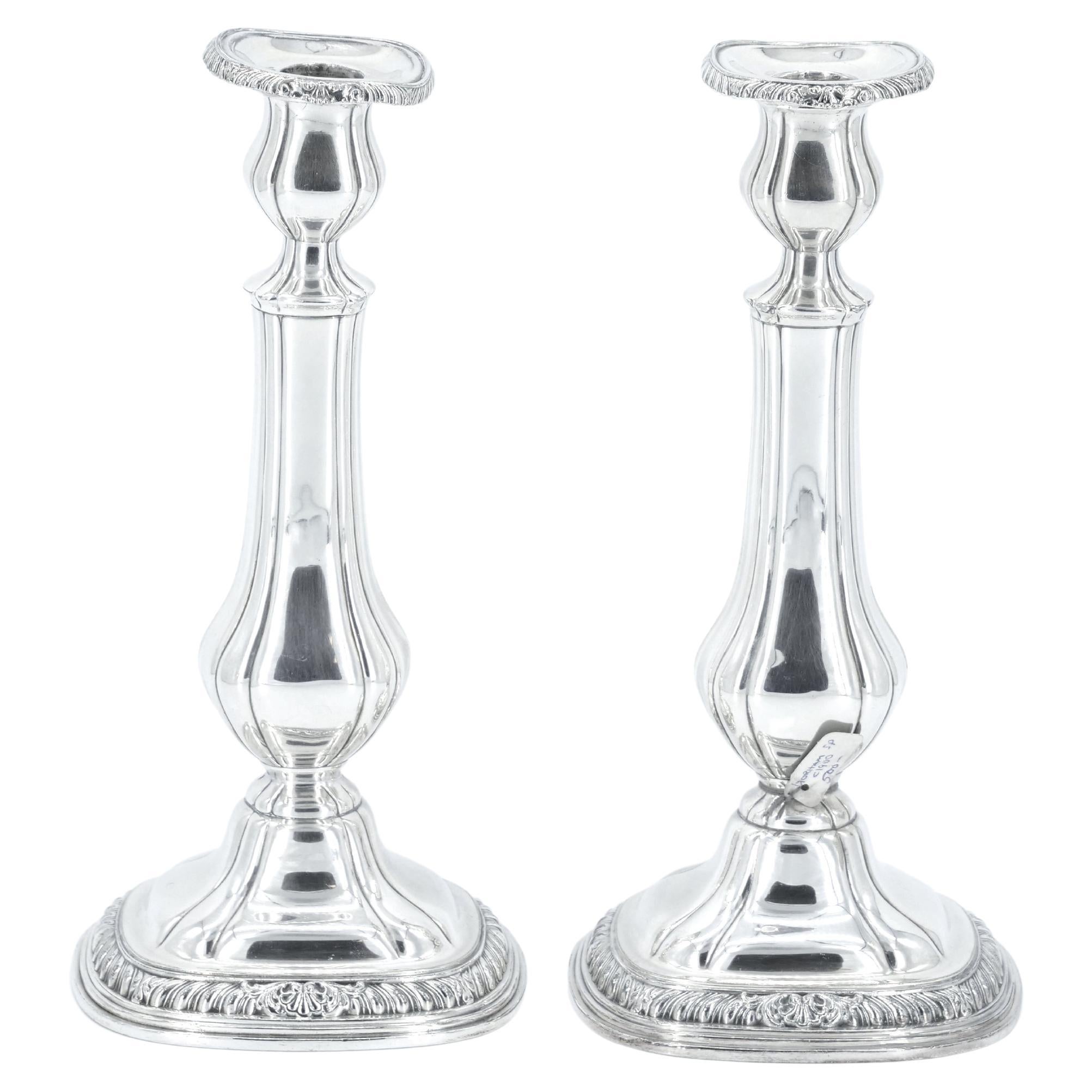 Pair Gorham Silverplate Candlesticks in the English Regency Style For Sale