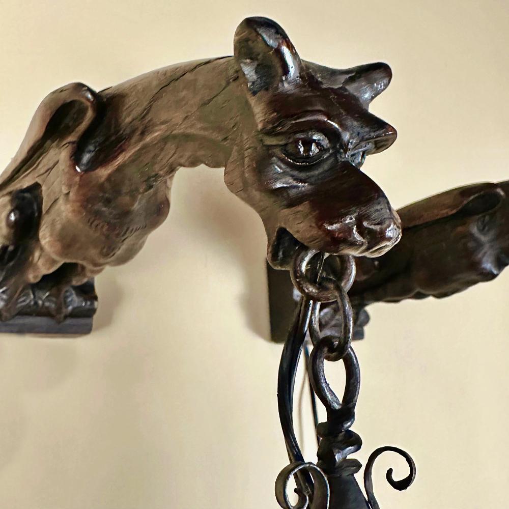 Pair Gothic Hand-Carved Gargoyle Lantern Wall Sconces 1