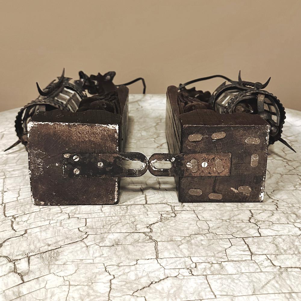 Pair Gothic Hand-Carved Gargoyle Lantern Wall Sconces 4