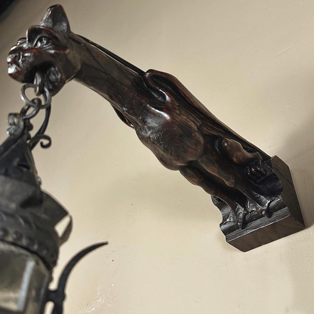 Gothic Revival Pair Gothic Hand-Carved Gargoyle Lantern Wall Sconces