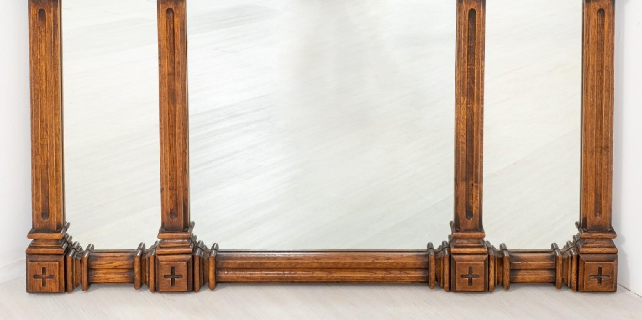 Pair Gothic Mirrors Oak Overmantle Antique In Good Condition In Potters Bar, GB