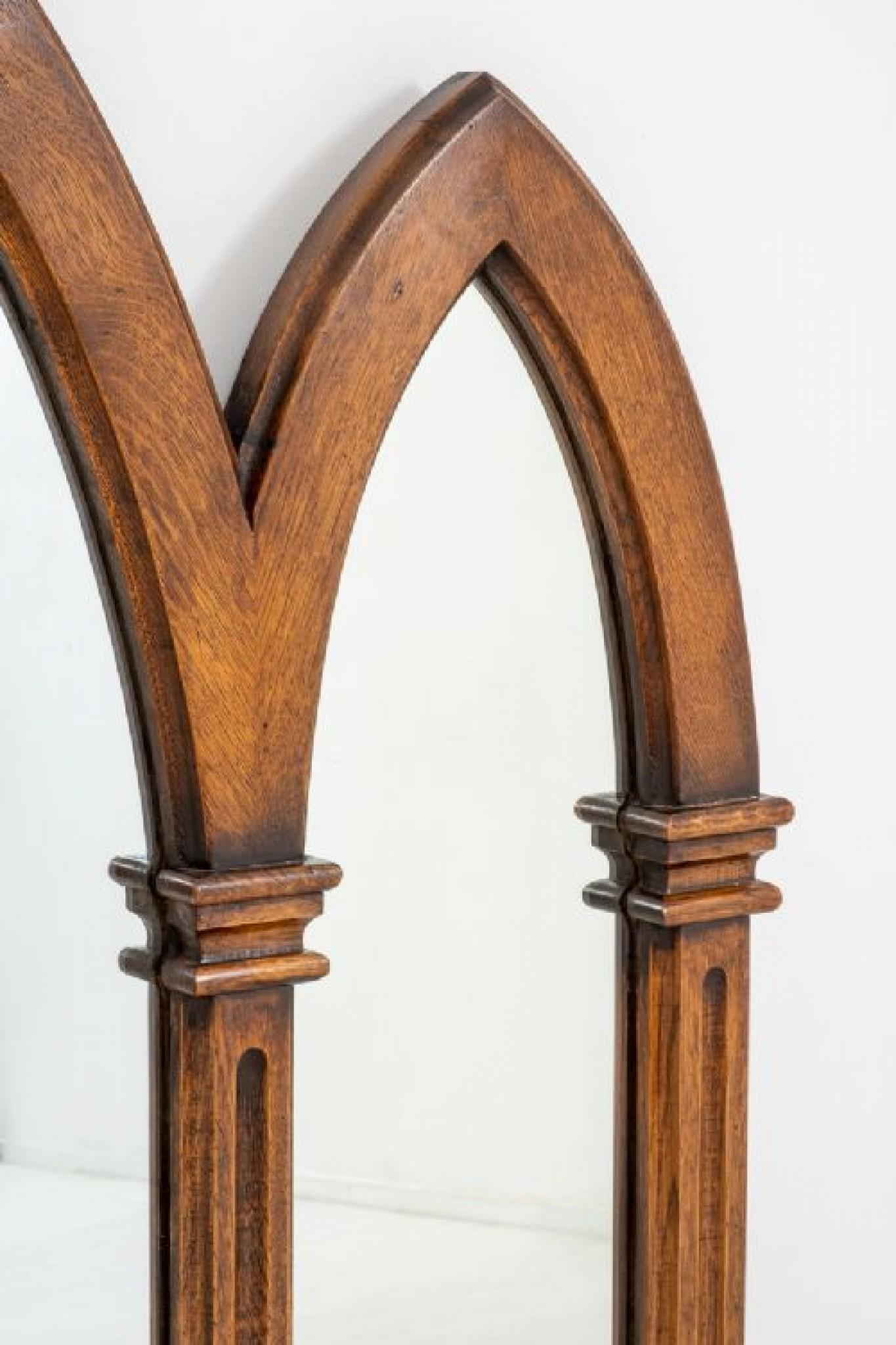 Pair Gothic Mirrors Oak Overmantle Antique 3