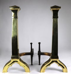 Pair of Gothic Revival Brass Andirons Firedogs in the Style of Augustus Pugin