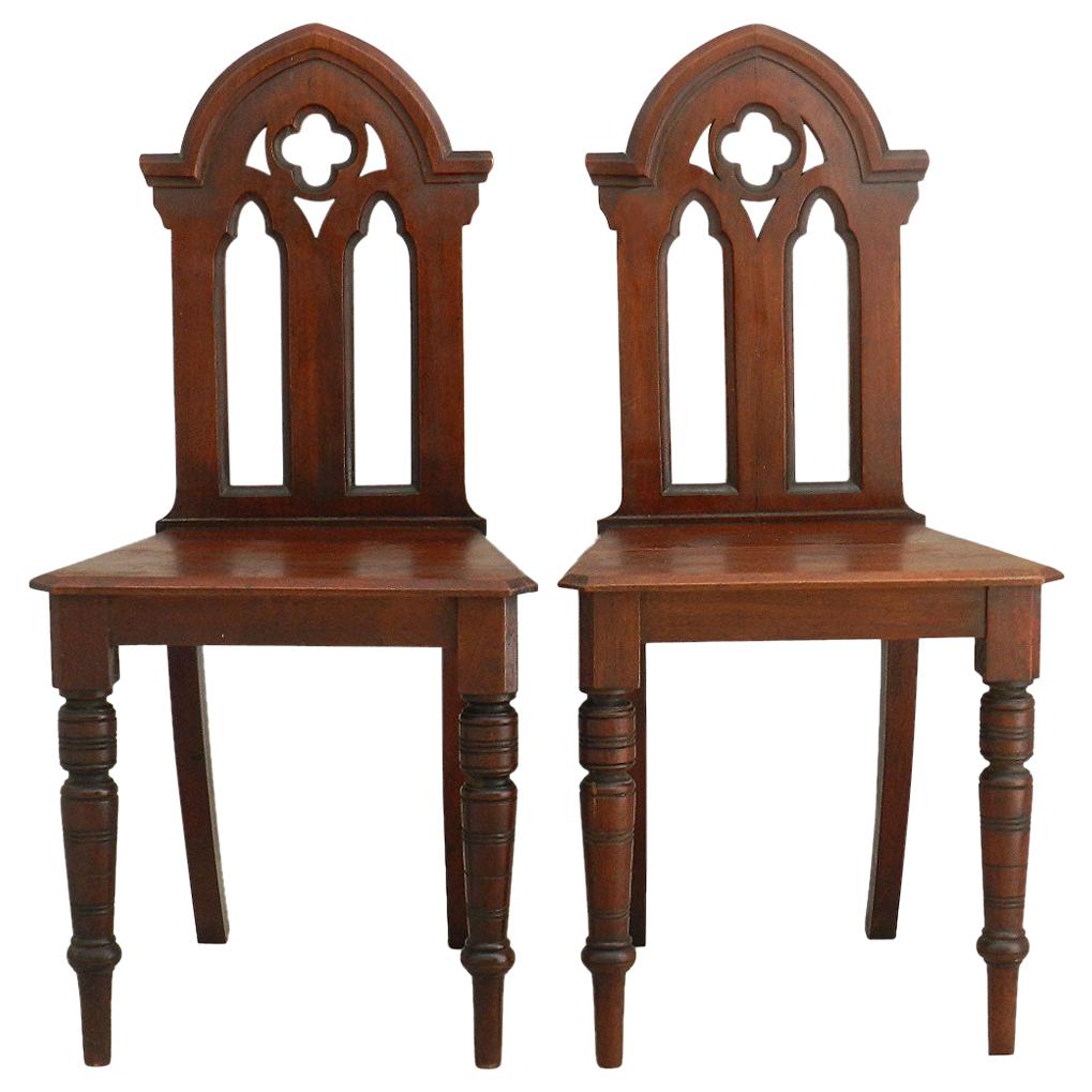 Pair of Tall Gothic Revival Chairs For Sale at 1stdibs