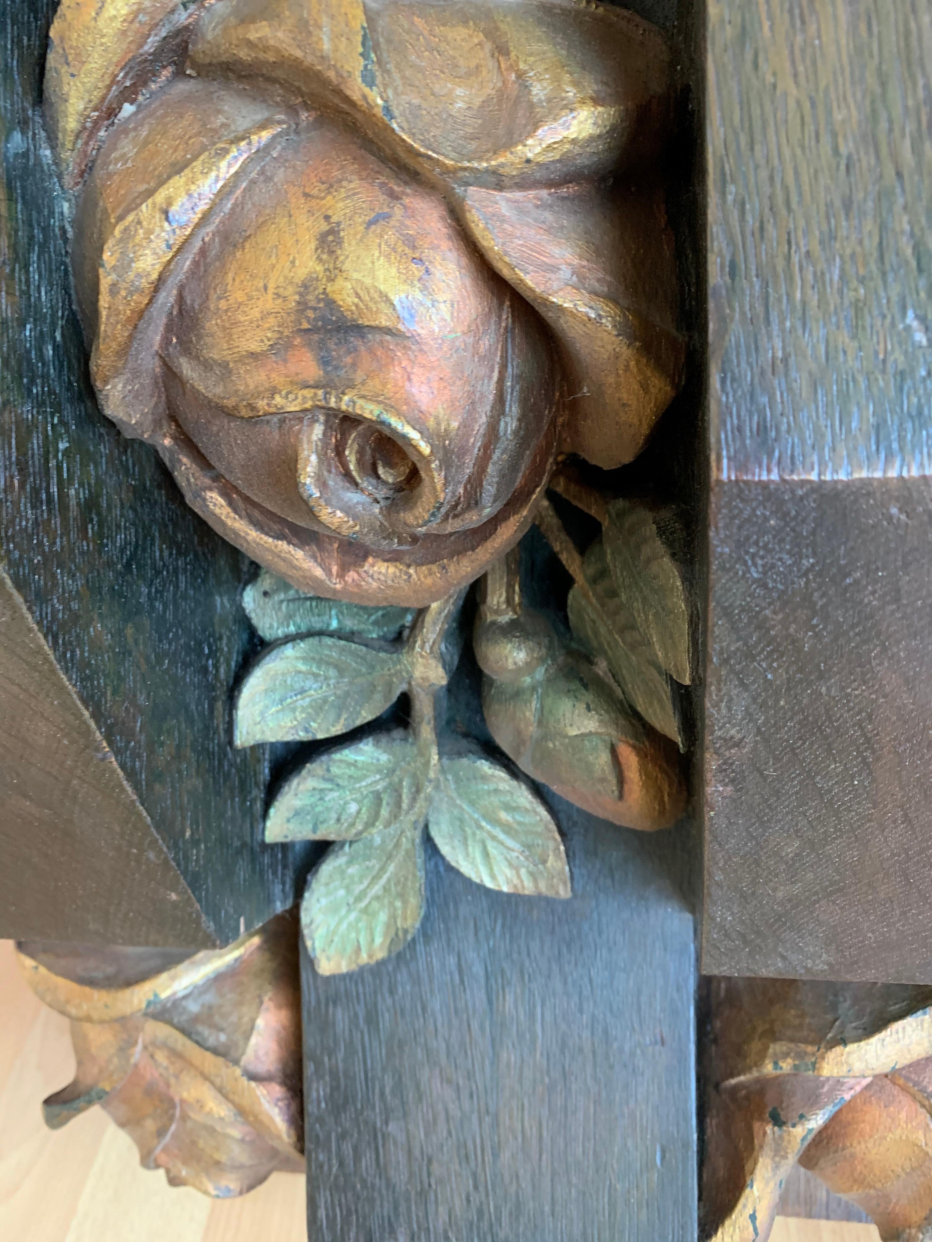 Pair Large Gothic Revival Wall Brackets or Corbels w. Beautifully Roses & Lilies For Sale 7