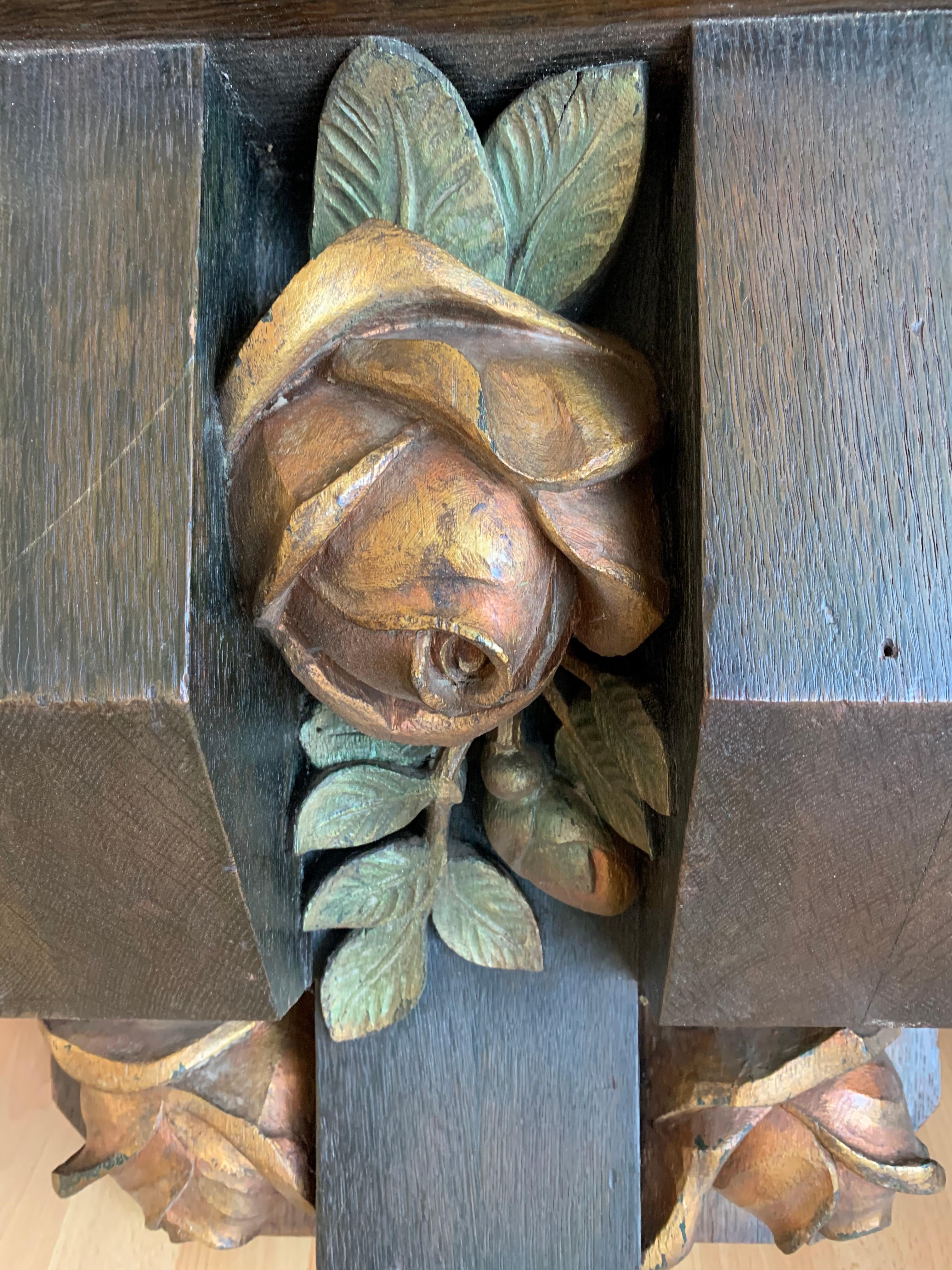 Pair Large Gothic Revival Wall Brackets or Corbels w. Beautifully Roses & Lilies For Sale 9