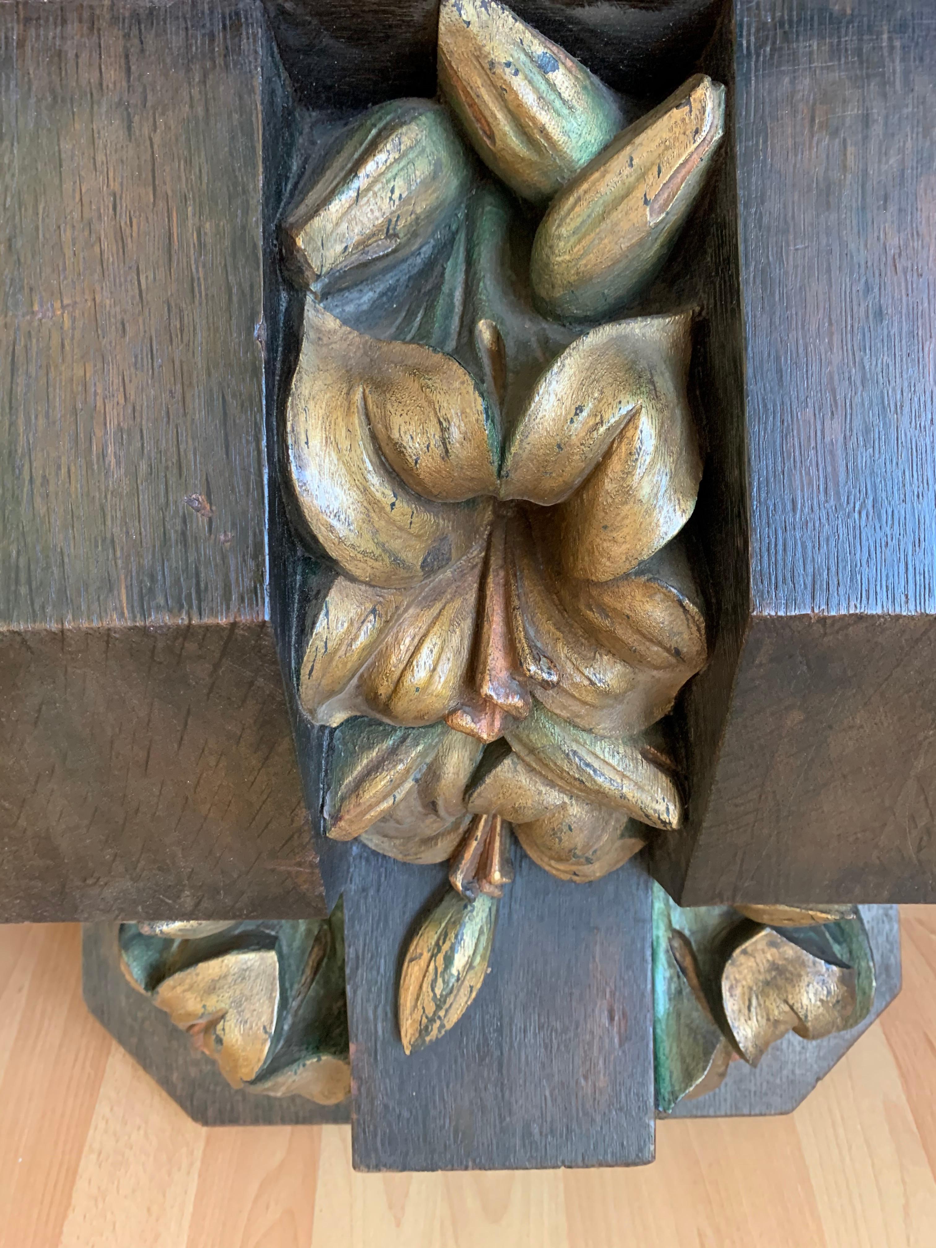 Pair Large Gothic Revival Wall Brackets or Corbels w. Beautifully Roses & Lilies For Sale 11