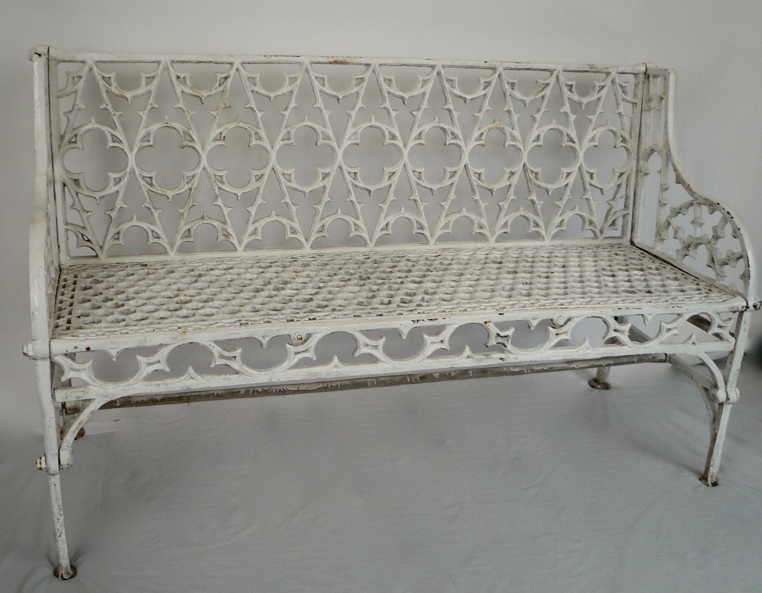 English Pair of Gothic Style Cast Iron Garden Benches
