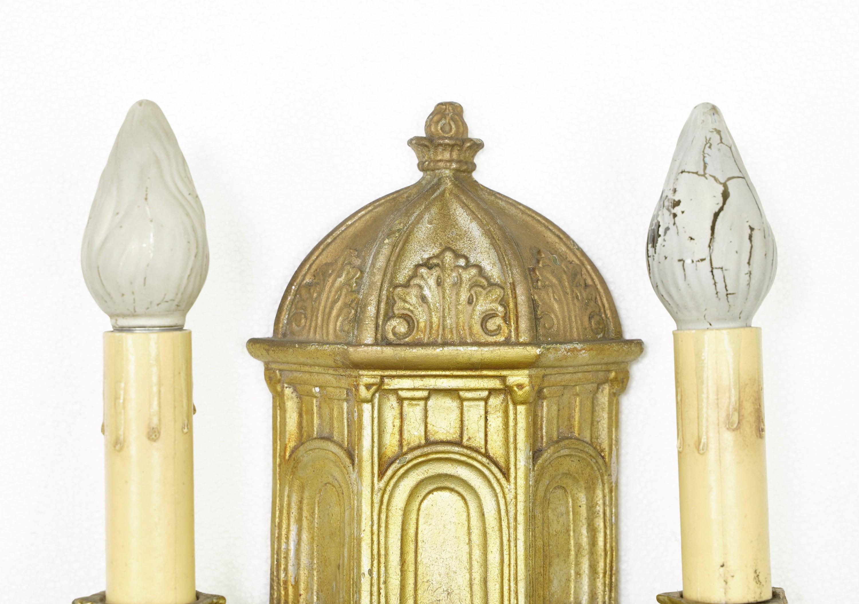 Pair Gothic Style Gold Color Plaster 2 Light Sconces 4