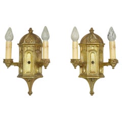 Pair Gothic Style Gold Color Plaster 2 Light Sconces