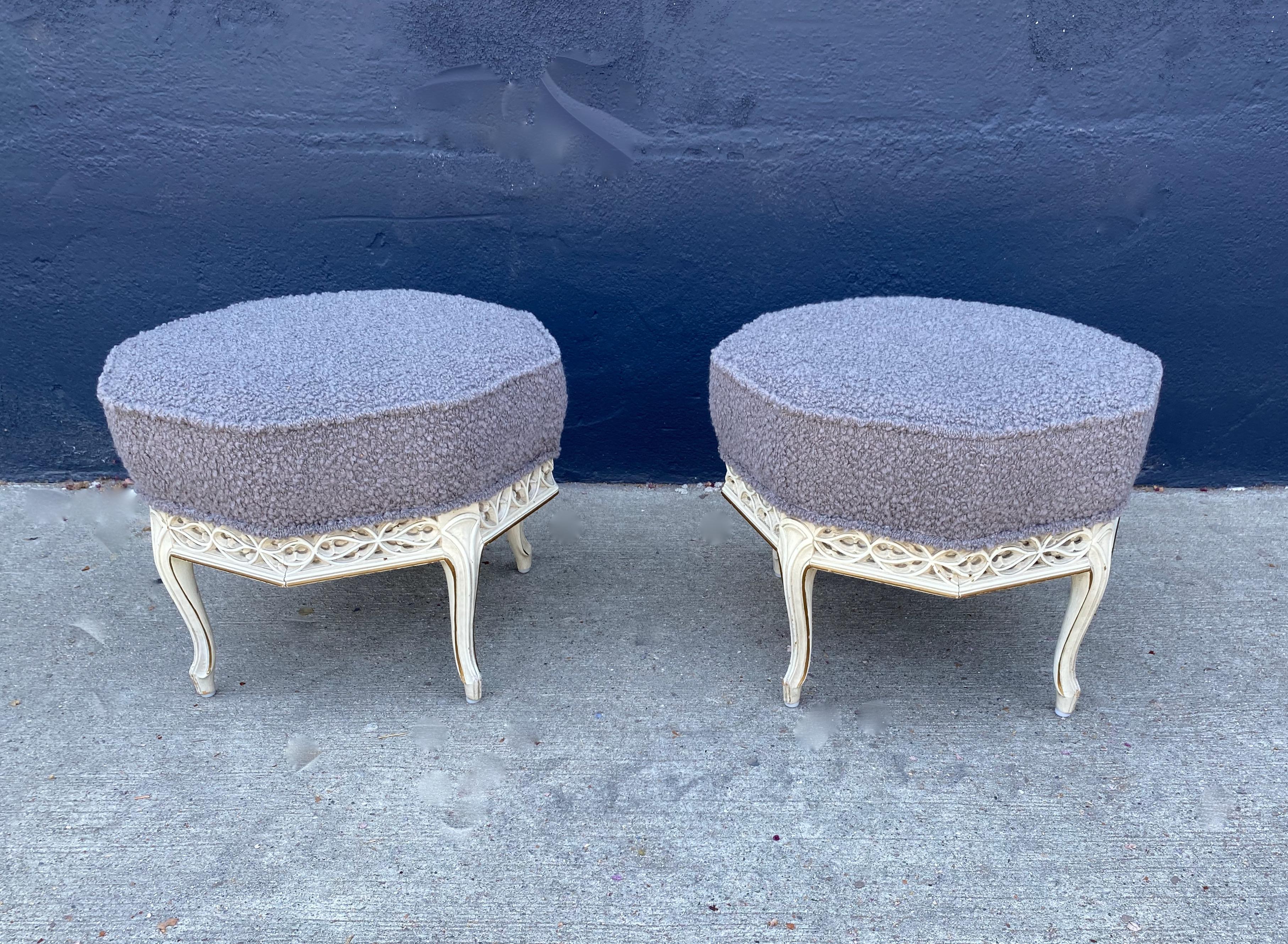 Pair Gothic-Style Stools In Good Condition For Sale In Pasadena, CA