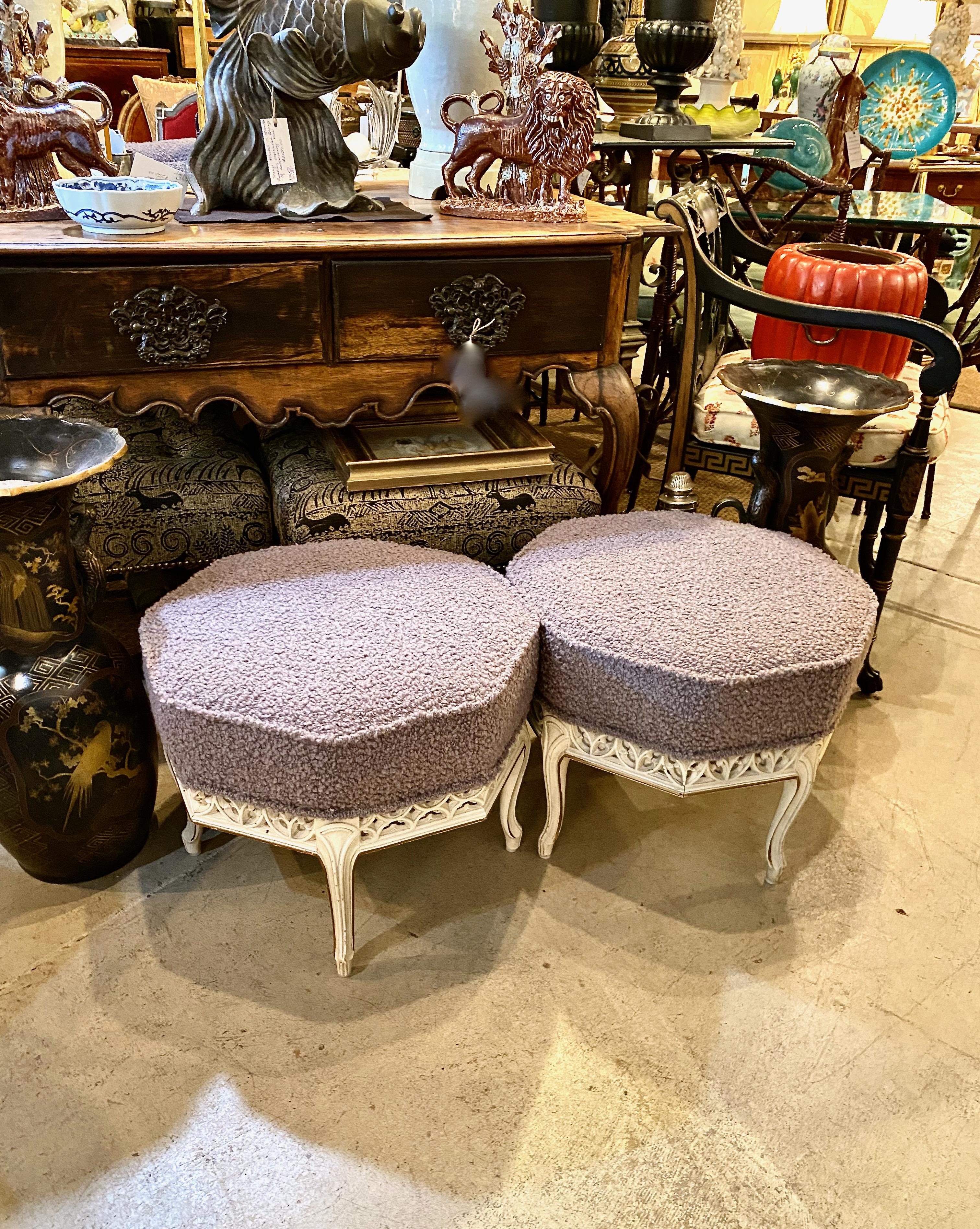 Upholstery Pair Gothic-Style Stools For Sale