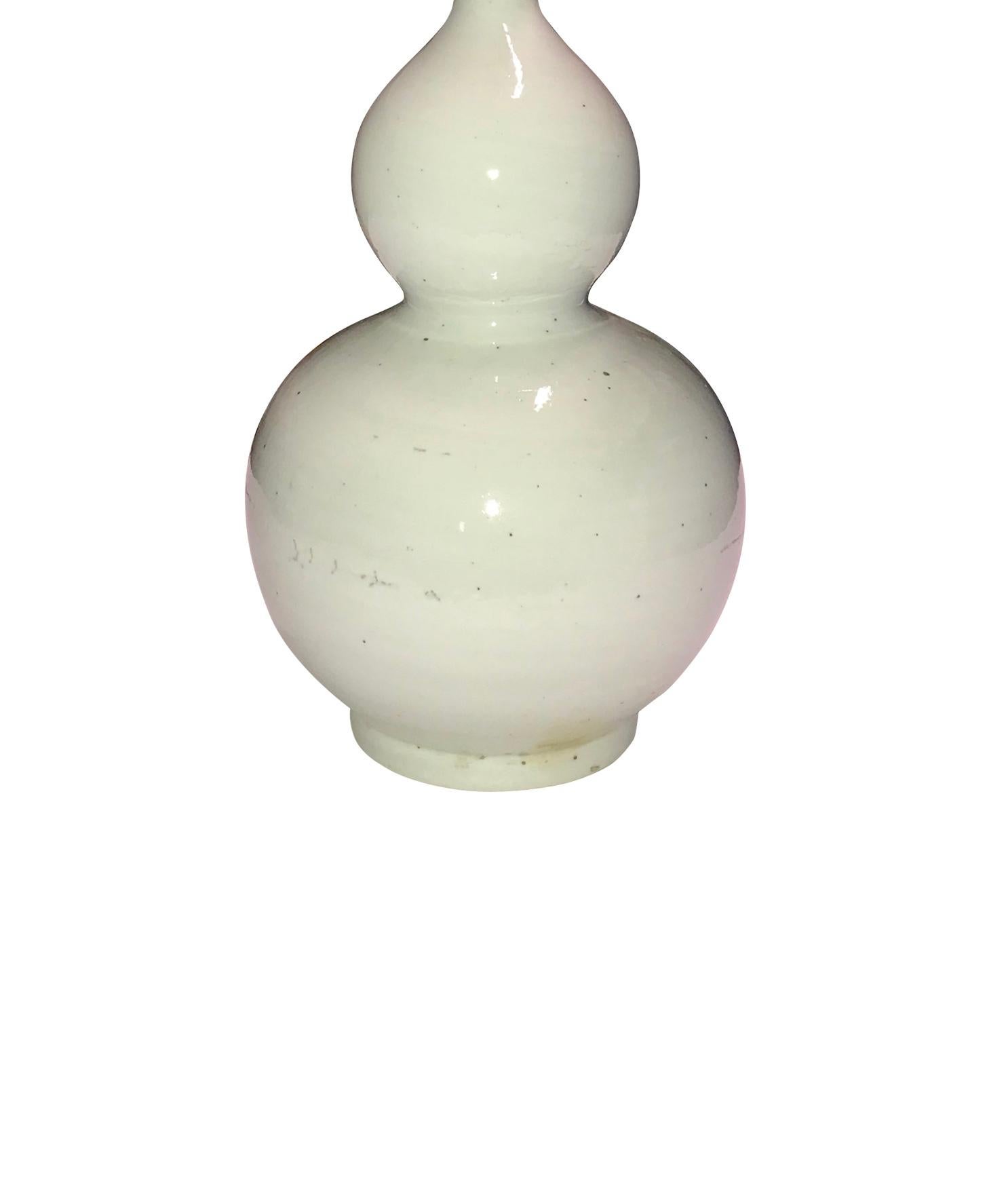 Chinese Pair of Gourd Shaped White Glazed Lamps, China, Contemporary