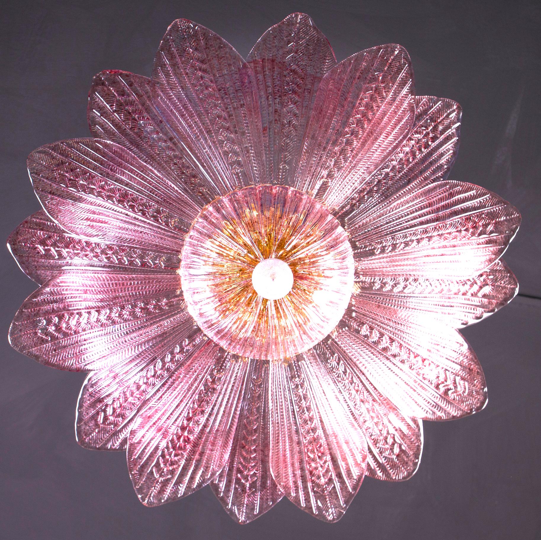 Pair  Graceful Pink Amethyst Murano Glass Leave Ceiling Light or Chandelier For Sale 10