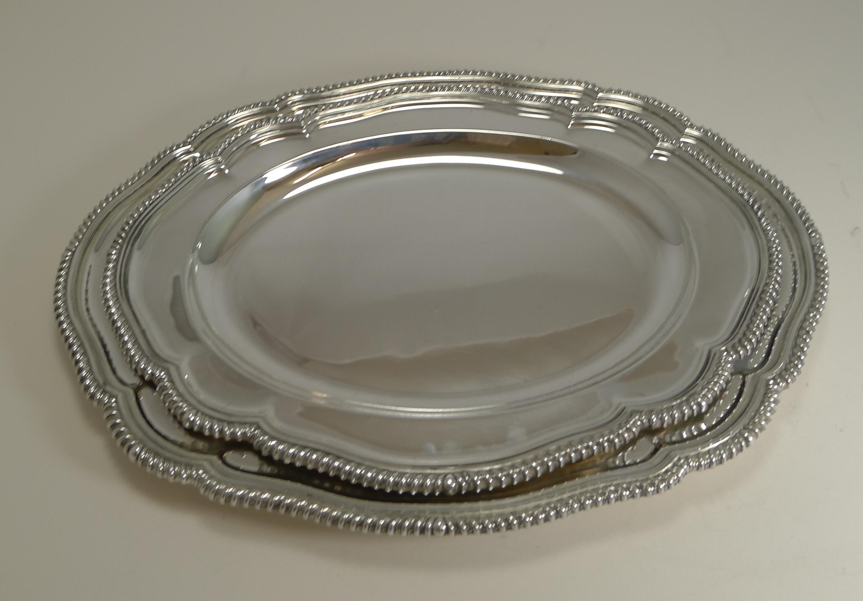 Pair Graduated Antique English Silver Plated Serving Platters by Elkington 2