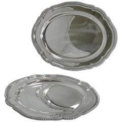 Pair Graduated Antique English Silver Plated Serving Platters by Elkington