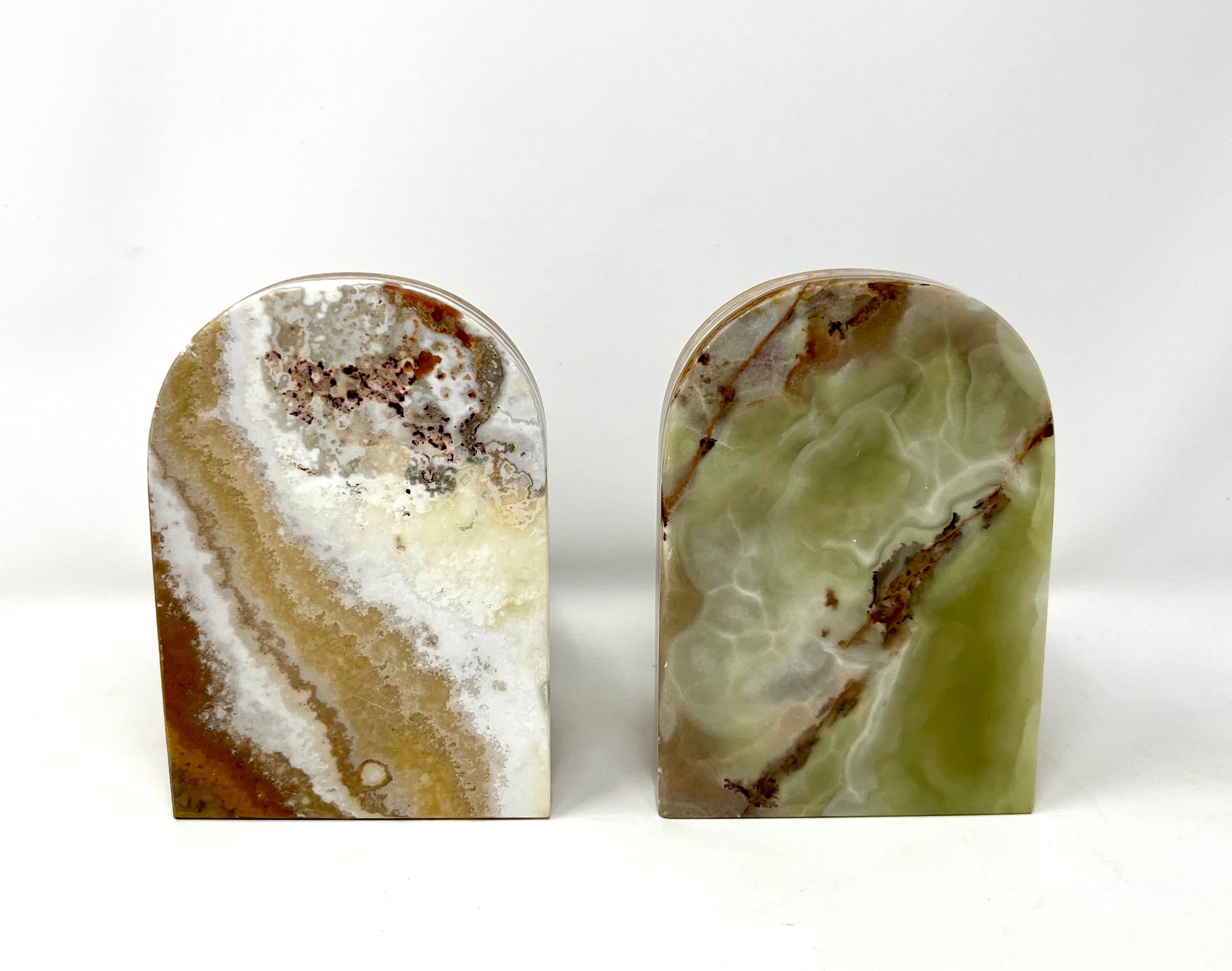 Unknown Pair Graduated Art Deco Style Book Ends in Polished Brown and Green Onyx For Sale