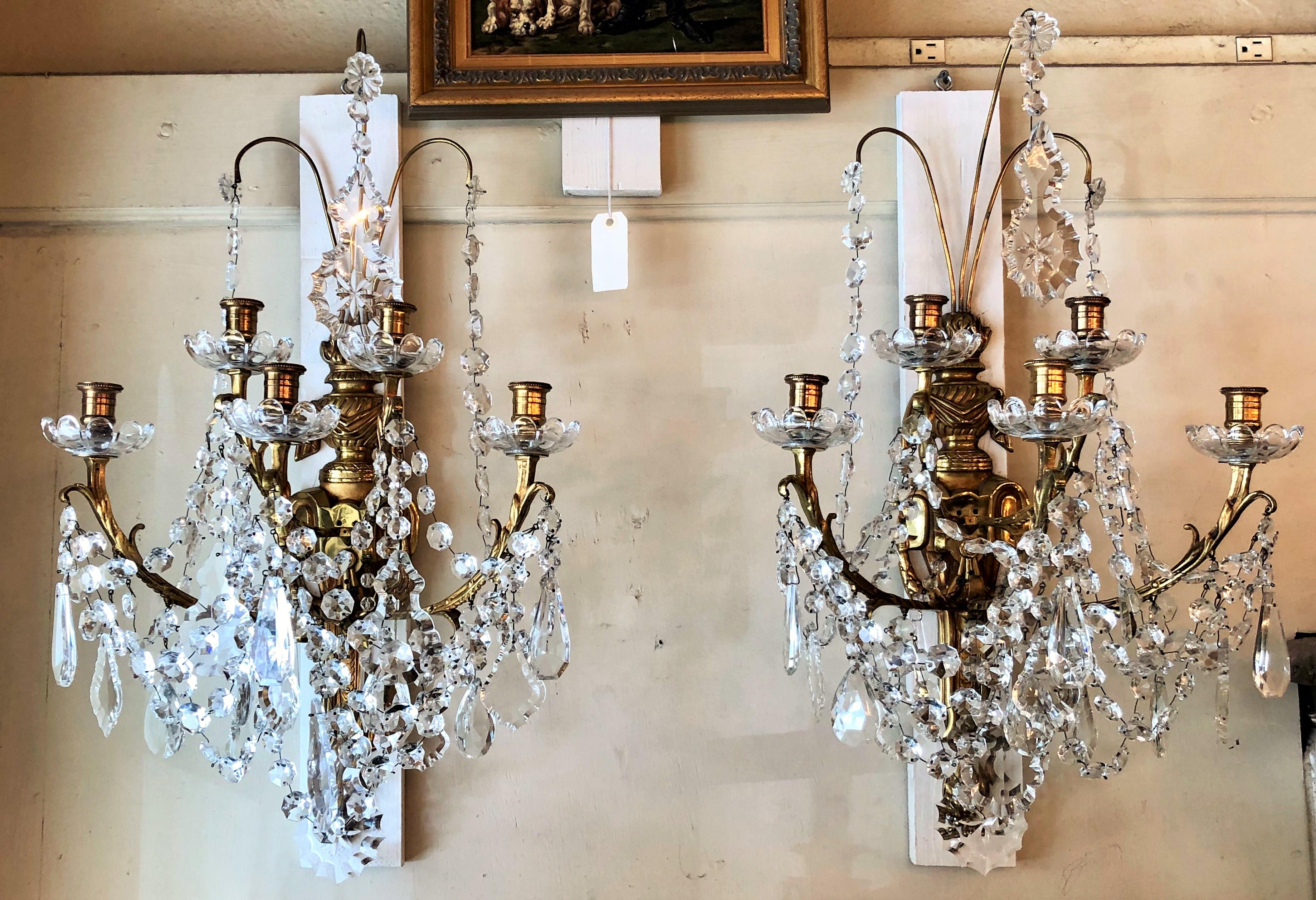 Pair of Grand Antique French Bronze Doré and Baccarat Crystal Sconces circa 1880 In Good Condition In New Orleans, LA