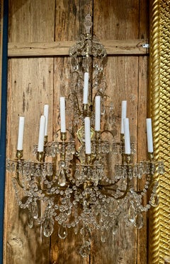 Pair Grand Scale Antique French Gold Bronze & Crystal Wall Sconces, Circa 1880.