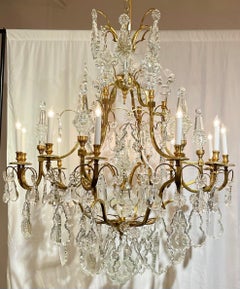 Pair Grand Scale Estate French Cut Crystal & Bronze D'Oré Chandeliers Circa 1960