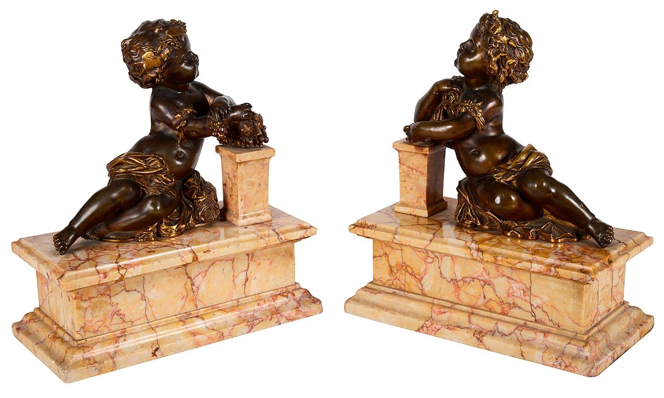 Carved Pair Grand Tour Bacchus Influence Putti, 19th Century
