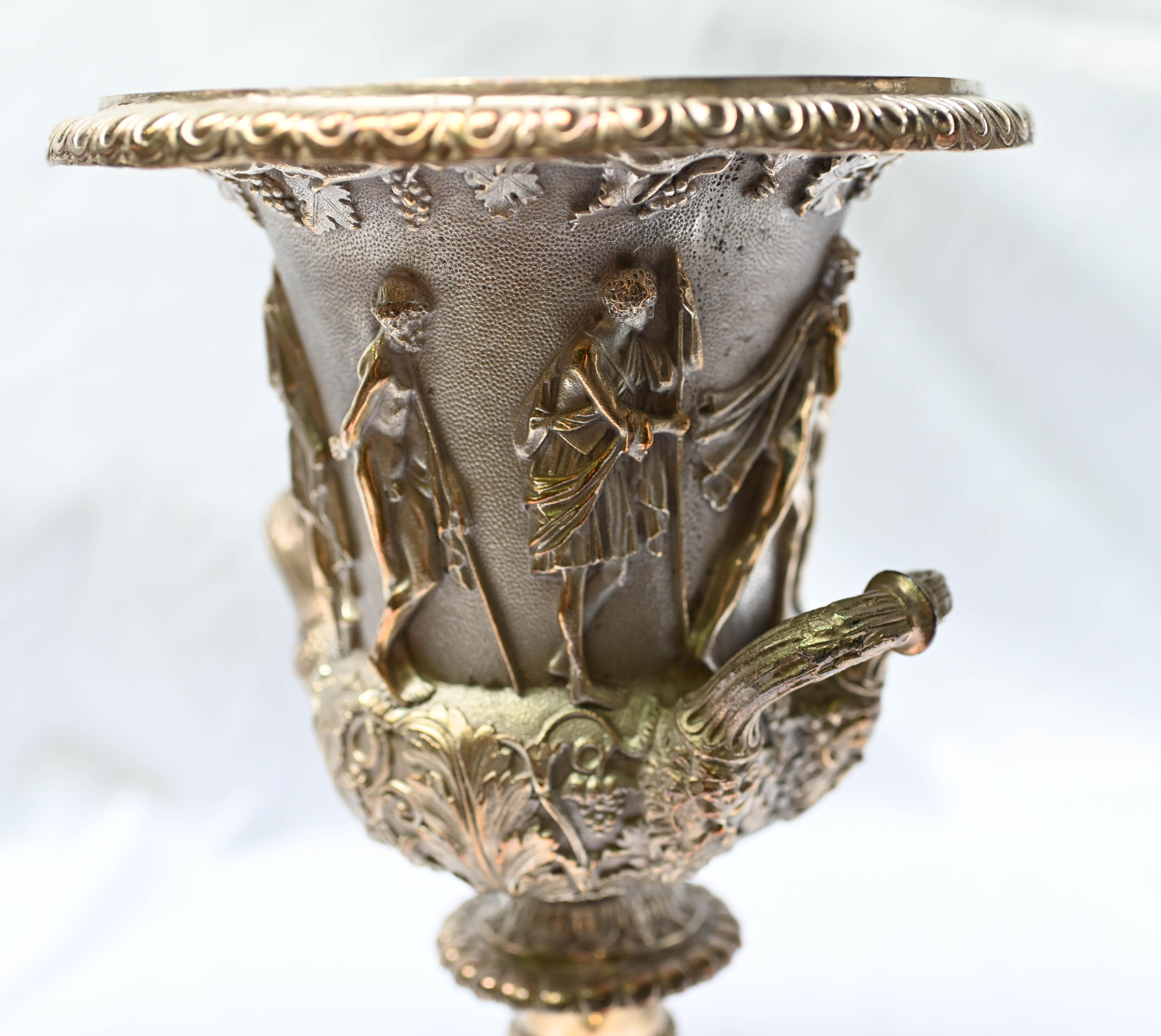 Pair Grand Tour Borghese Urns Silver Plate Campana Vase Bacchus 6