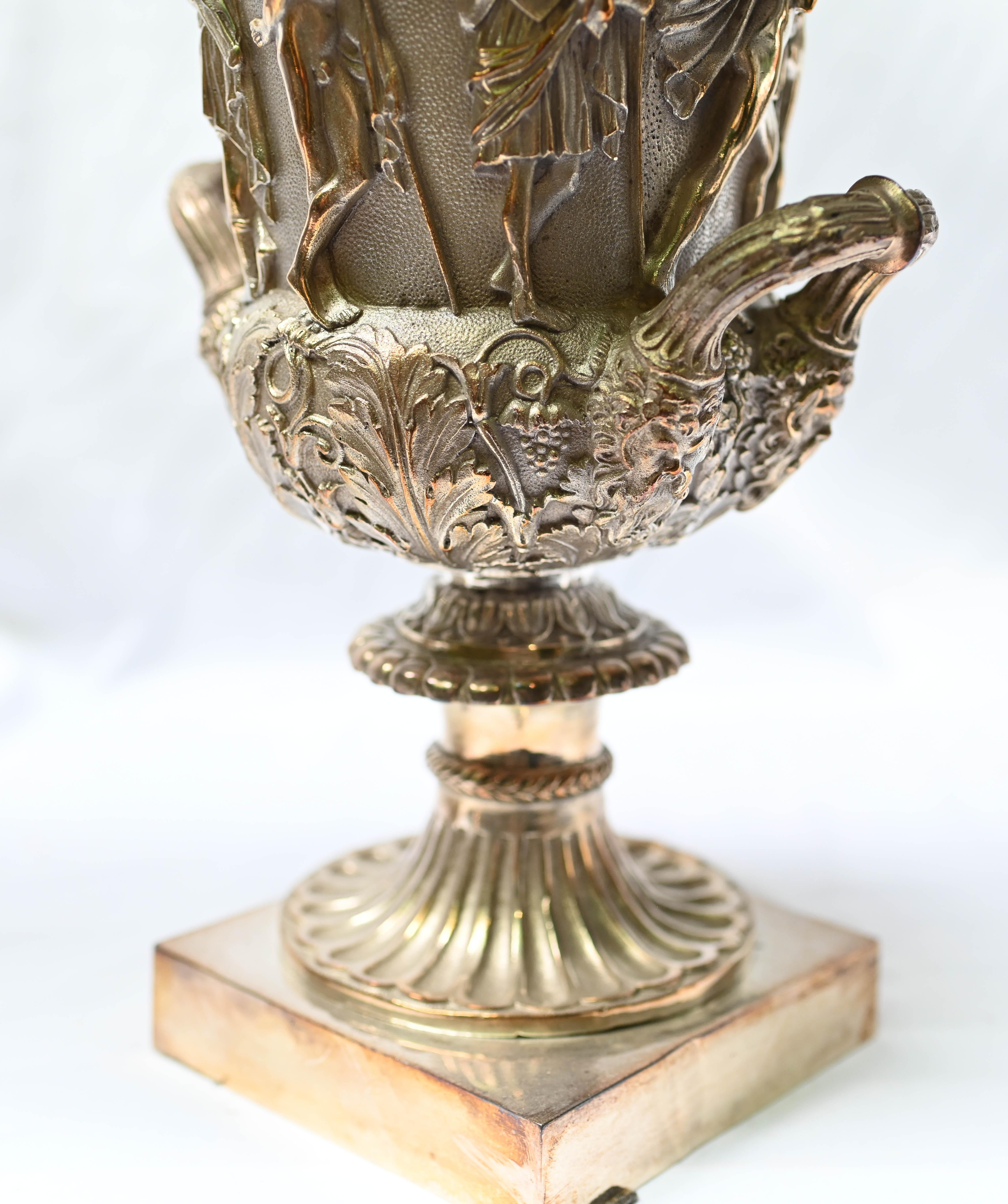 Pair Grand Tour Borghese Urns Silver Plate Campana Vase Bacchus 7