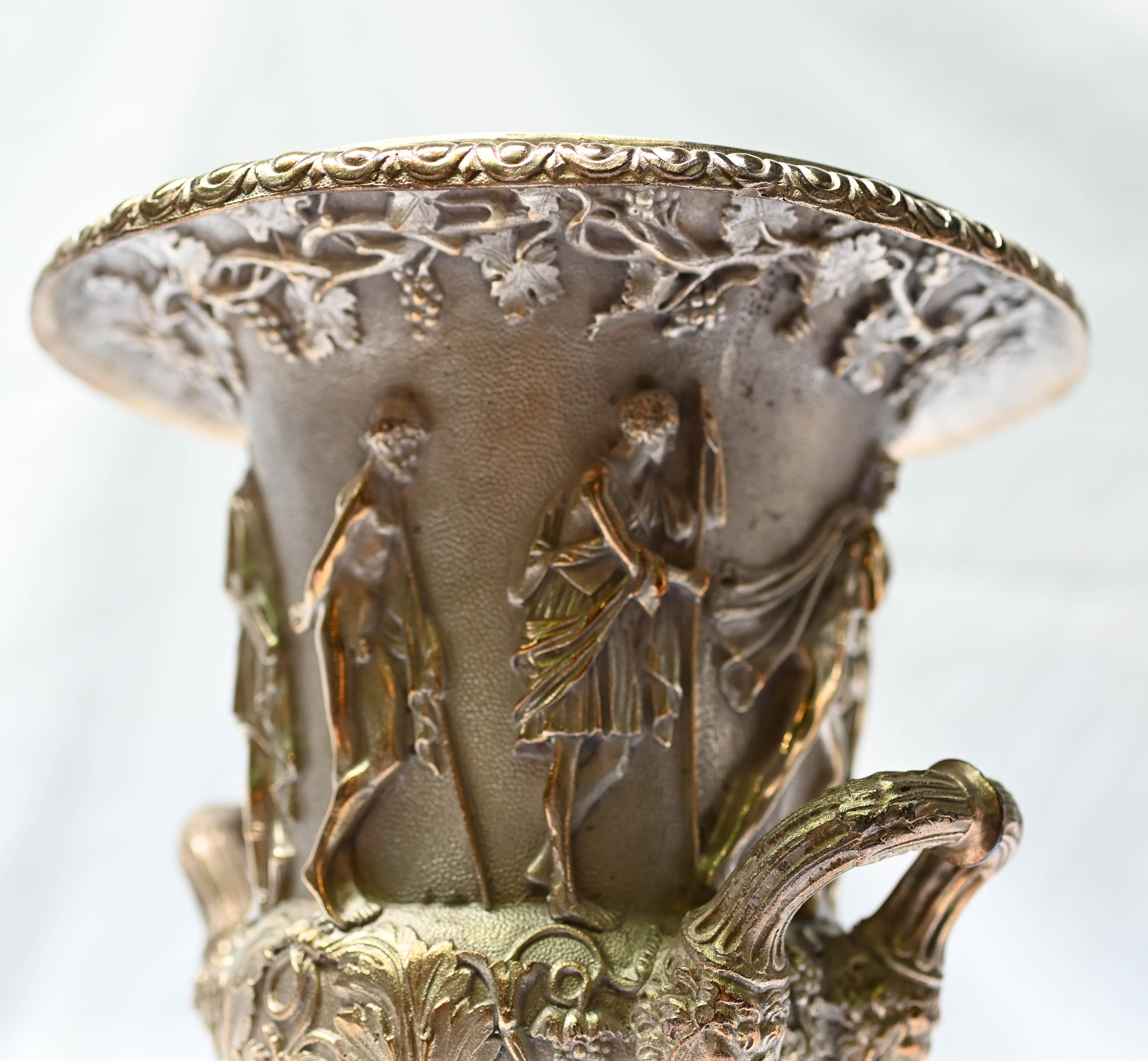 Pair Grand Tour Borghese Urns Silver Plate Campana Vase Bacchus 8