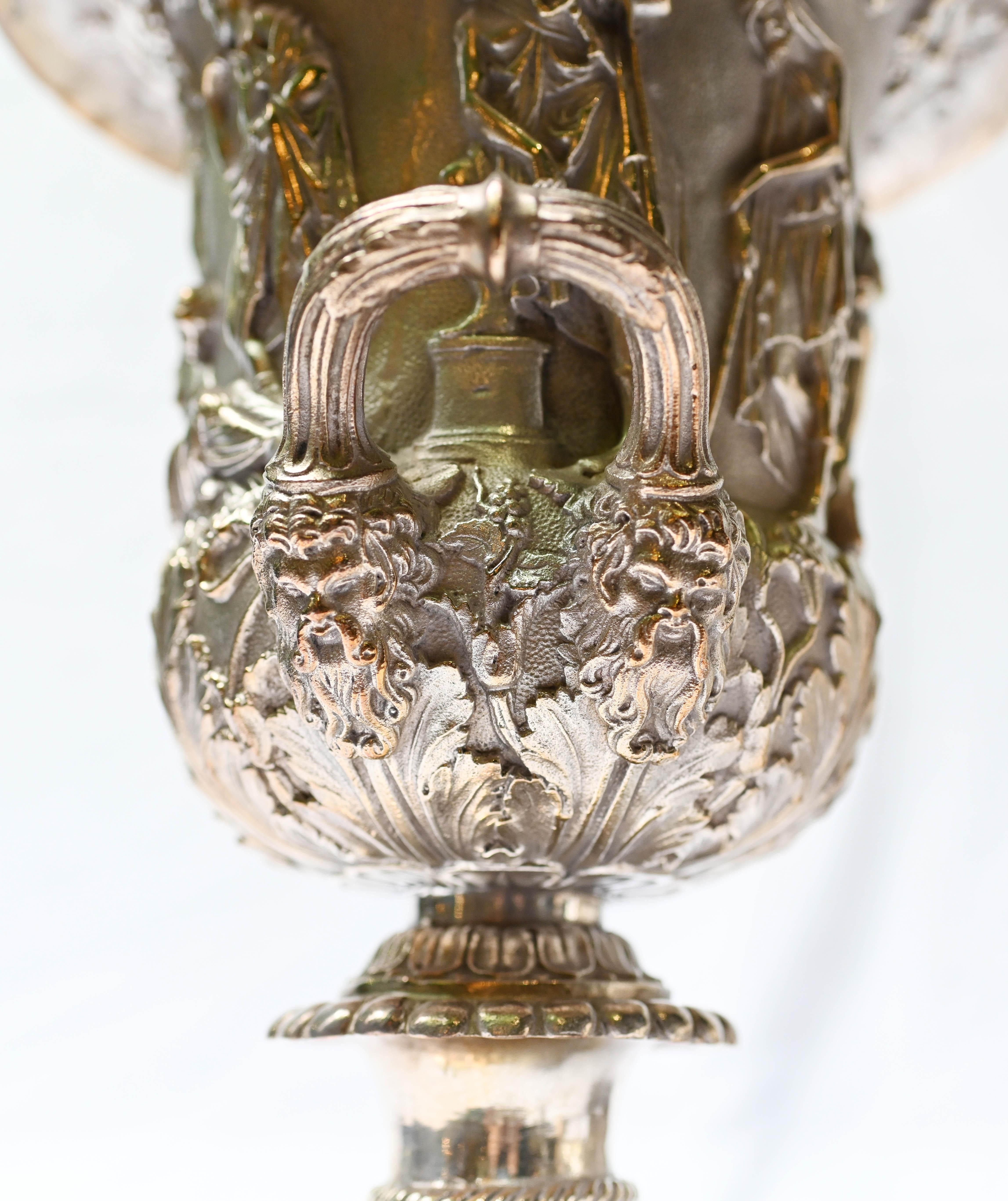 Pair Grand Tour Borghese Urns Silver Plate Campana Vase Bacchus 11