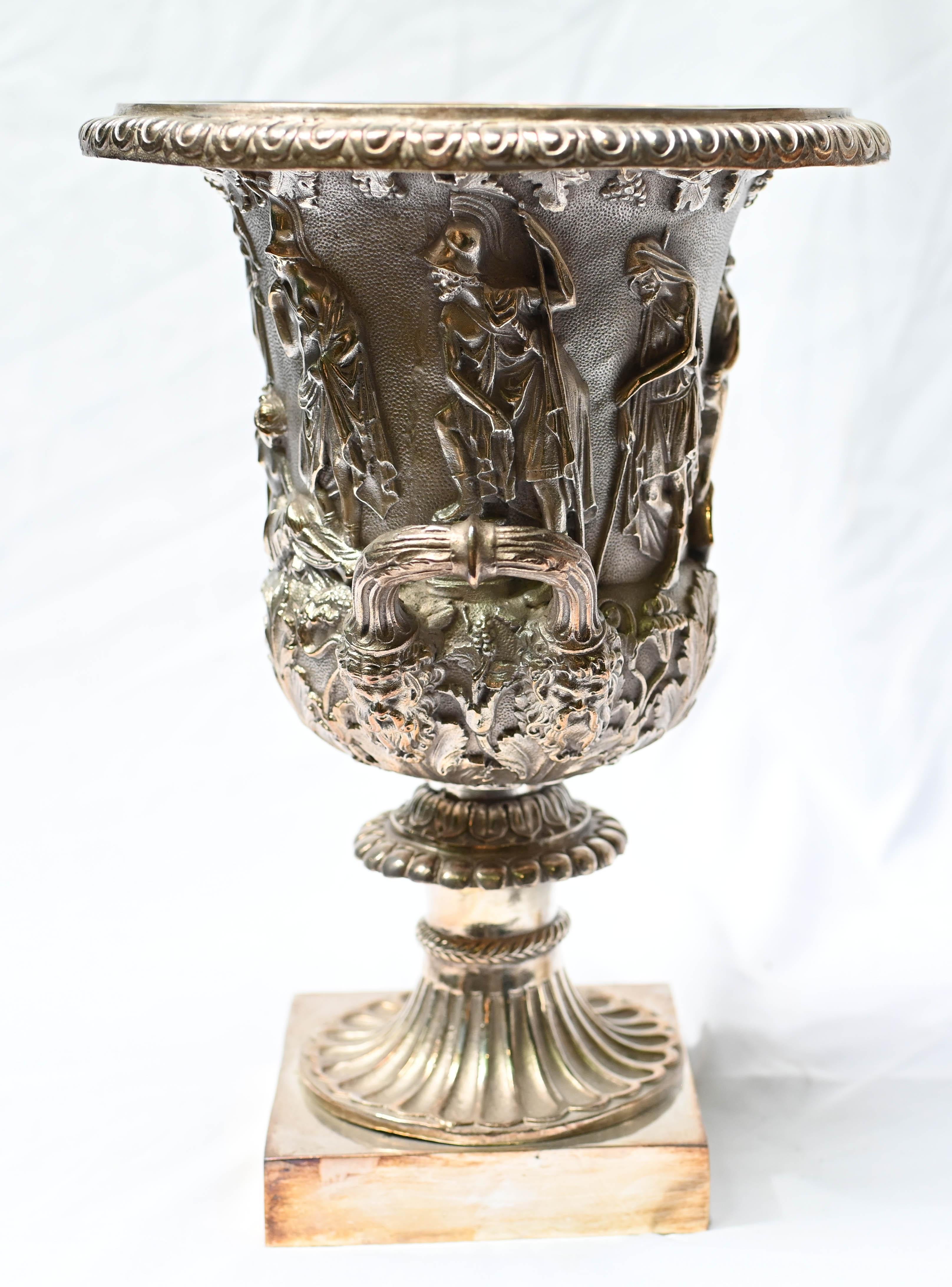 Pair Grand Tour Borghese Urns Silver Plate Campana Vase Bacchus 1