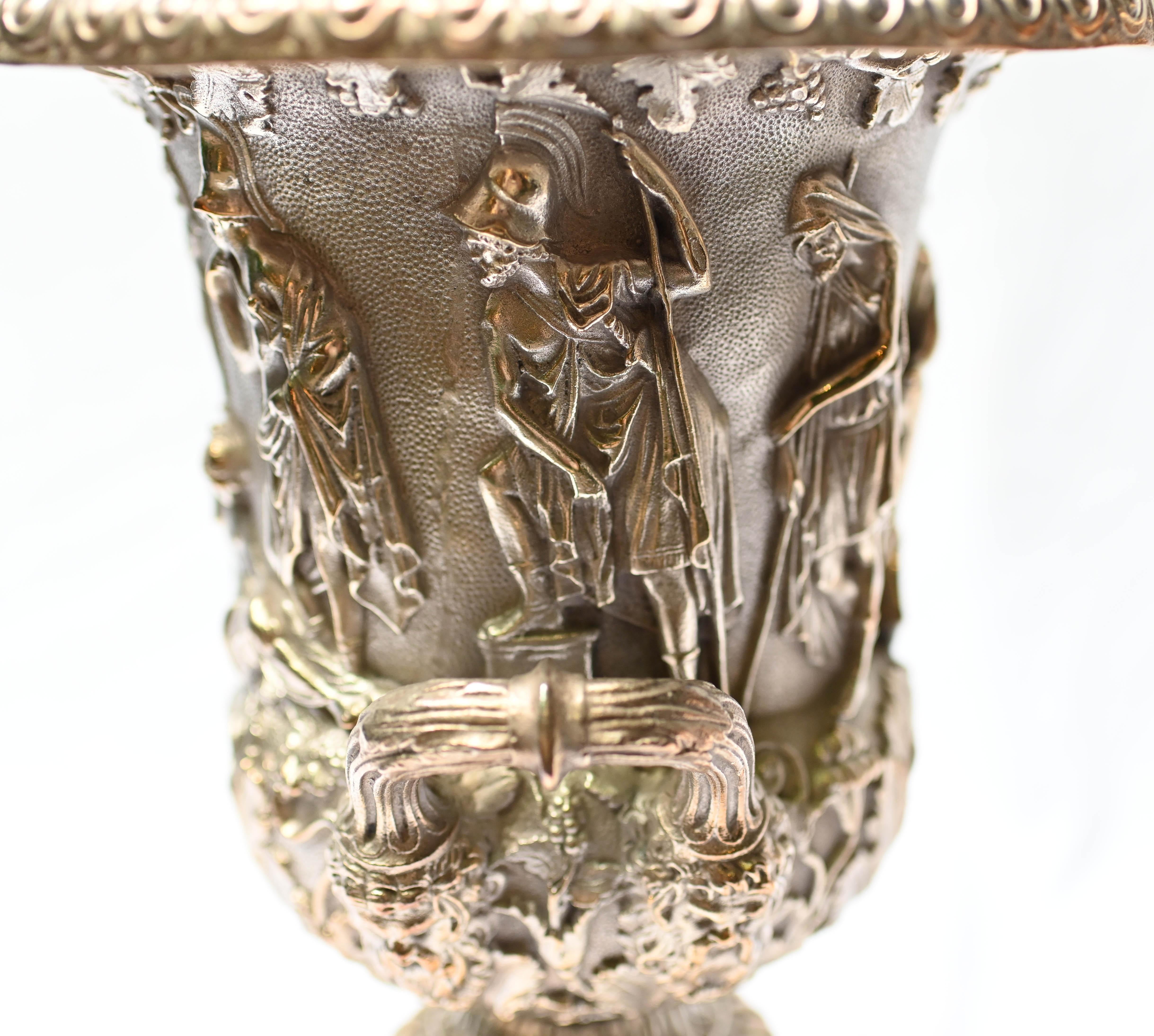 Pair Grand Tour Borghese Urns Silver Plate Campana Vase Bacchus 2