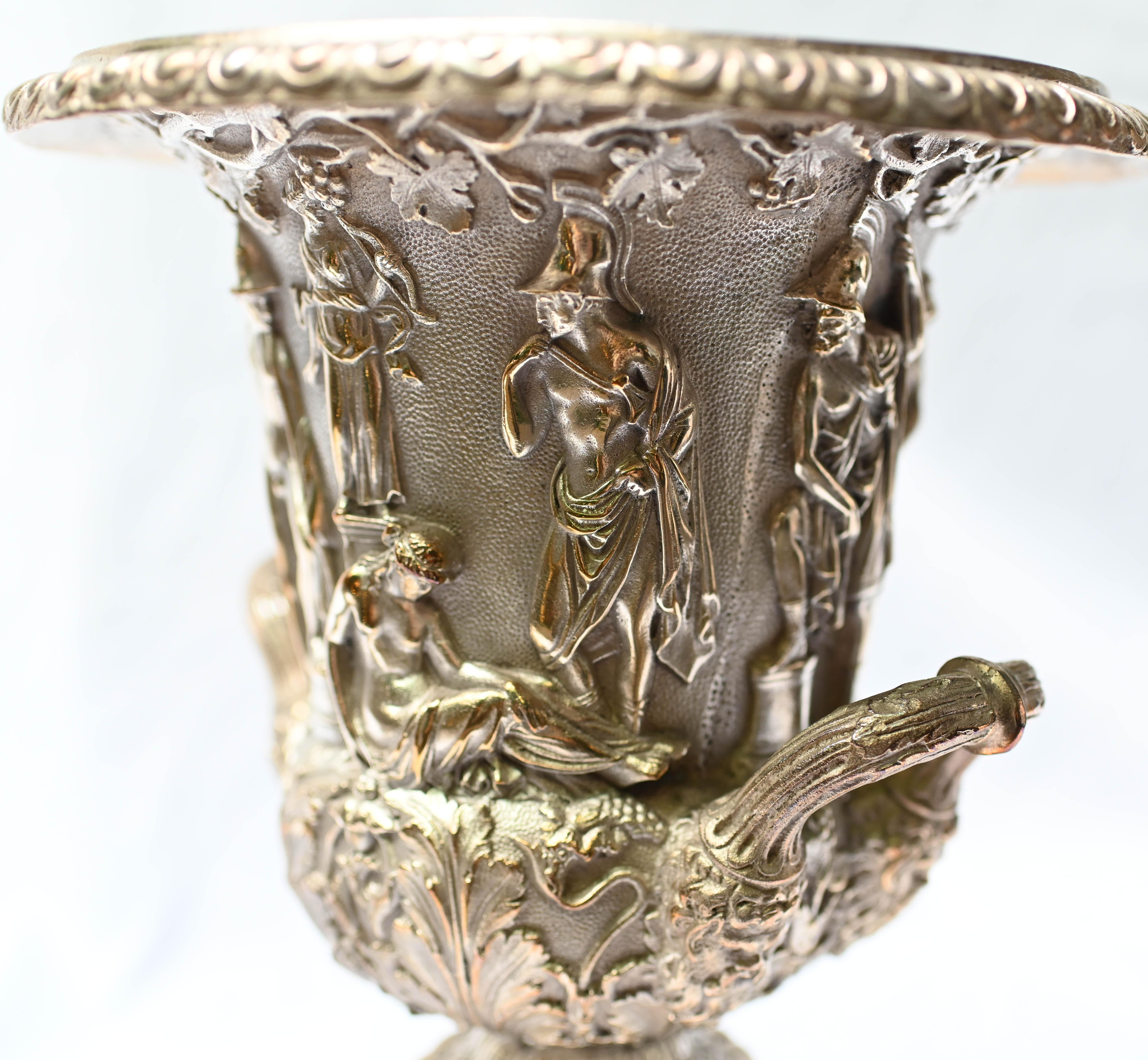 Pair Grand Tour Borghese Urns Silver Plate Campana Vase Bacchus 3