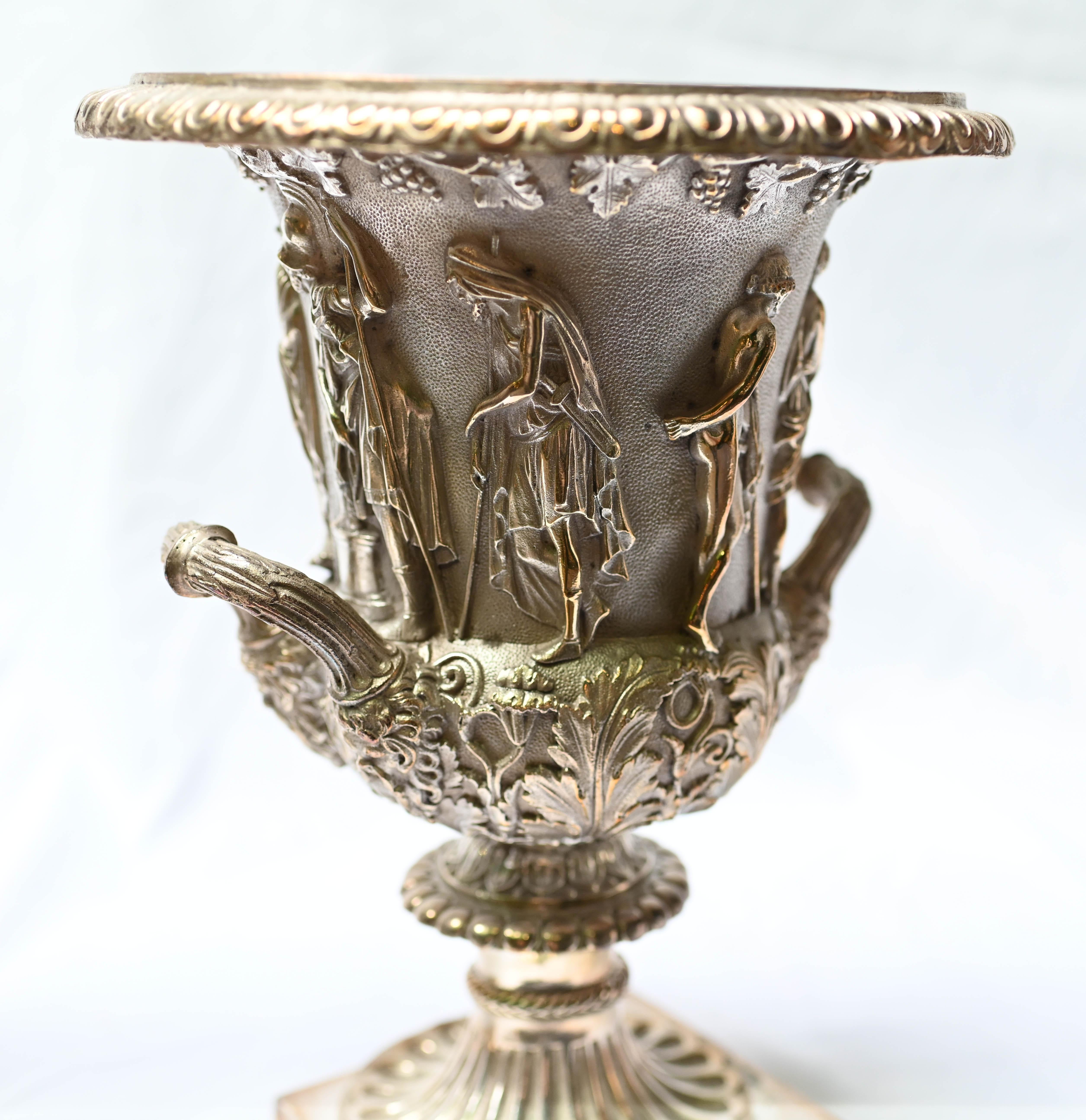 Pair Grand Tour Borghese Urns Silver Plate Campana Vase Bacchus 4