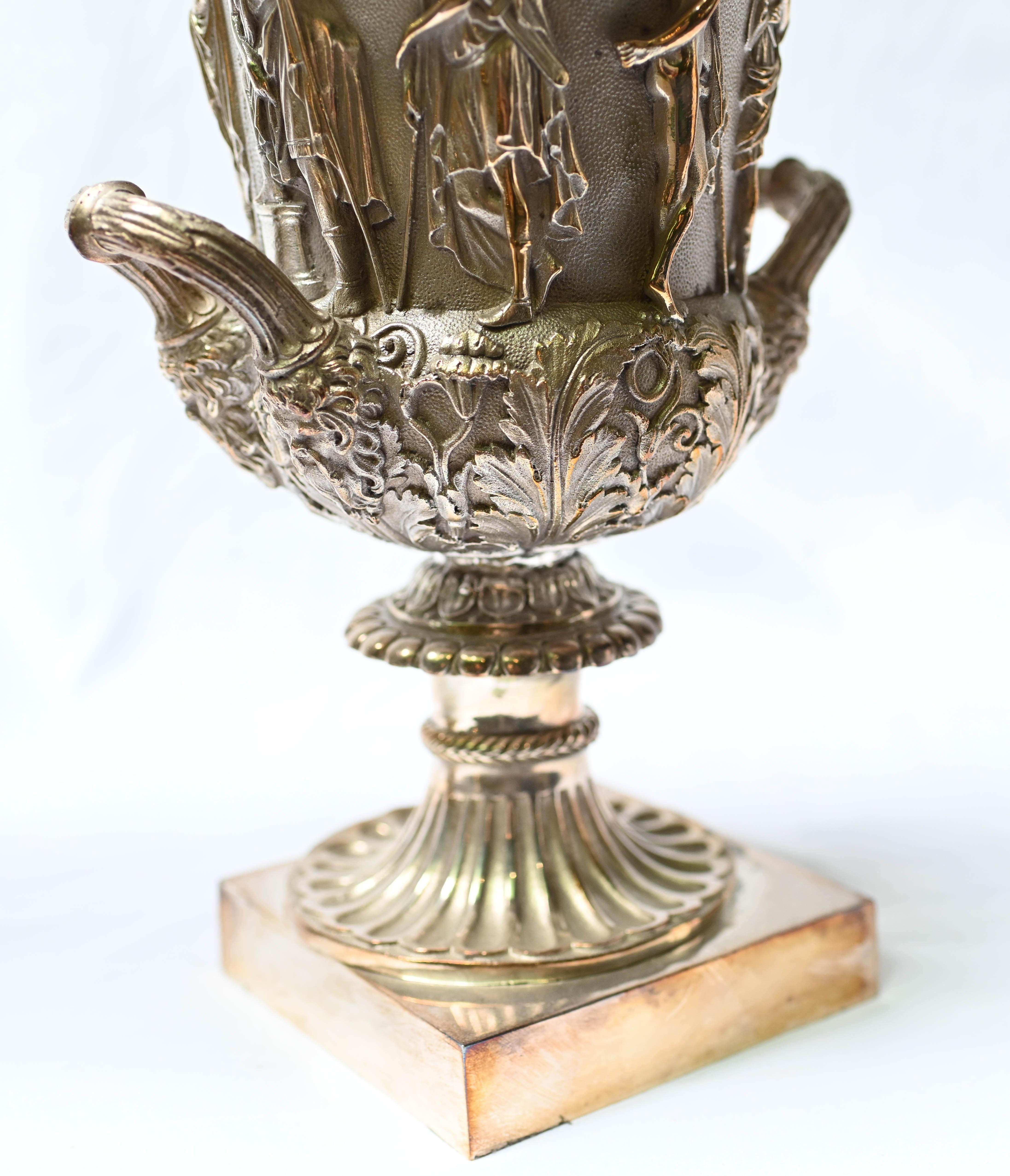 Pair Grand Tour Borghese Urns Silver Plate Campana Vase Bacchus 5