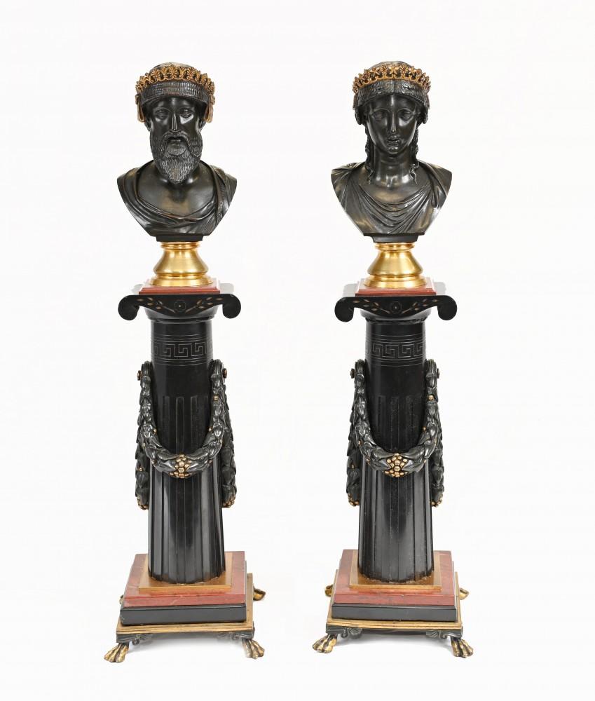 Pair Grand Tour Busts on Stands Bronze Jupiter Juno, 1820 For Sale 7