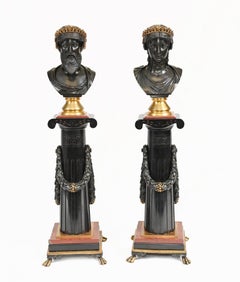 Pair Grand Tour Busts on Stands Bronze Jupiter Juno, 1820