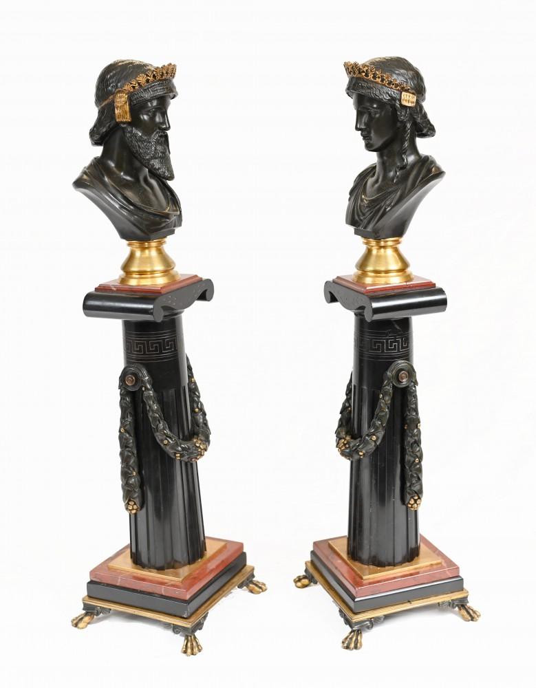 Pair Grand Tour Busts on Stands Bronze Jupiter Juno, 1820 For Sale 2