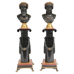 Pair Grand Tour Busts on Stands Bronze Jupiter Juno, 1820