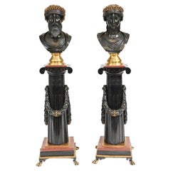 Pair Grand Tour Busts on Stands Bronze Jupiter Juno, 1820