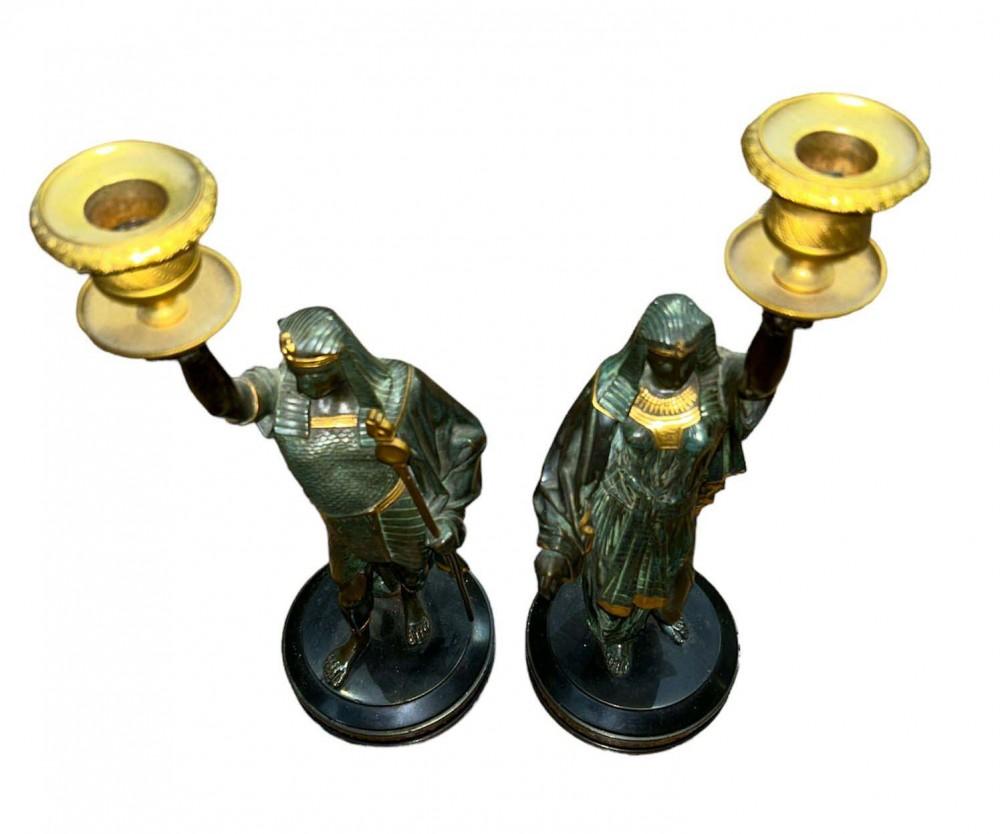 Pair Grand Tour Candelabras Egyptian Figurines Candlesticks 1840 For Sale 5
