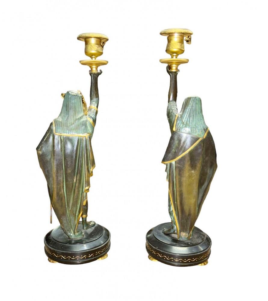 Pair Grand Tour Candelabras Egyptian Figurines Candlesticks 1840 For Sale 1