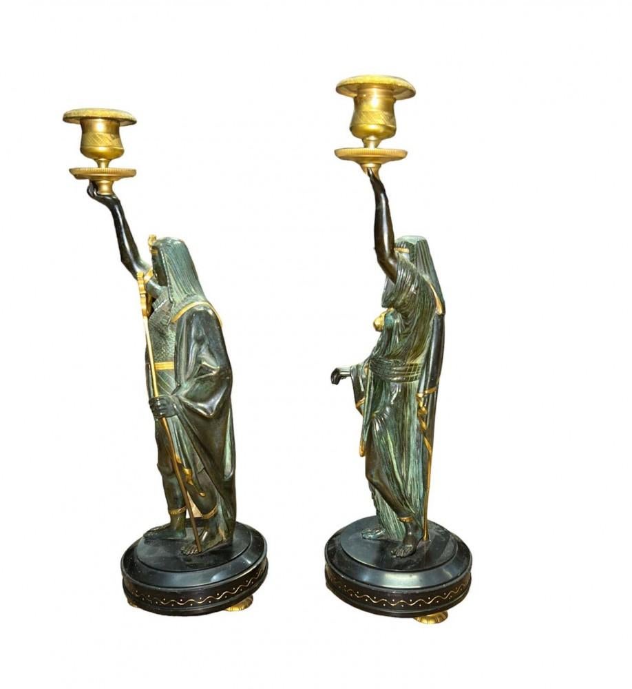 Pair Grand Tour Candelabras Egyptian Figurines Candlesticks 1840 For Sale 2