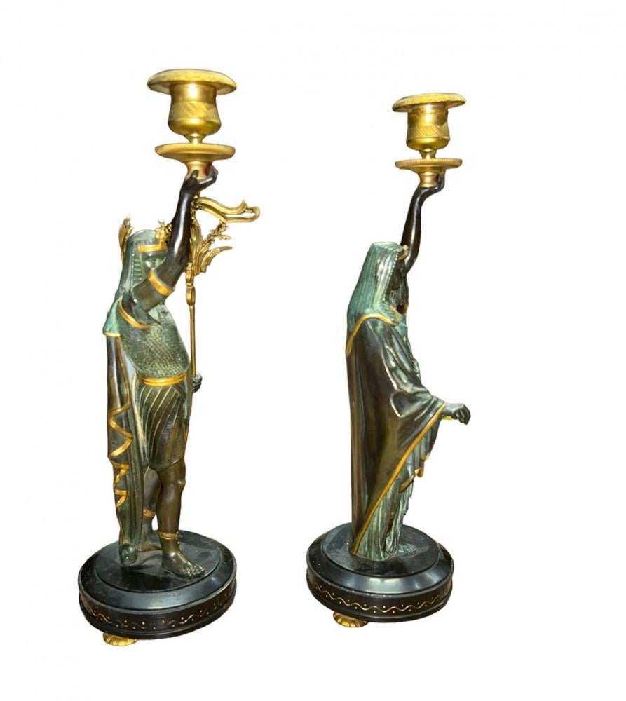 Pair Grand Tour Candelabras Egyptian Figurines Candlesticks 1840 For Sale 4