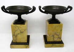Pair of Grand Tour Ormolu Bronze Sienna Marble Tazzas Urns Vases, 19th Century