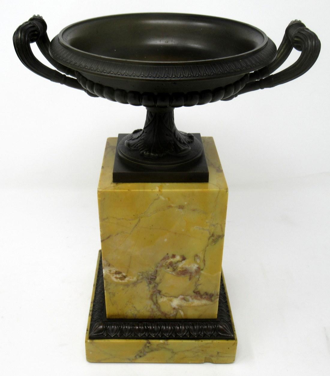 Regency Pair of Grand Tour Ormolu Bronze Sienna Marble Tazzas Urns Vases, 19th Century