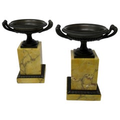 Pair of Grand Tour Ormolu Bronze Sienna Marble Tazzas Urns Vases, 19th Century