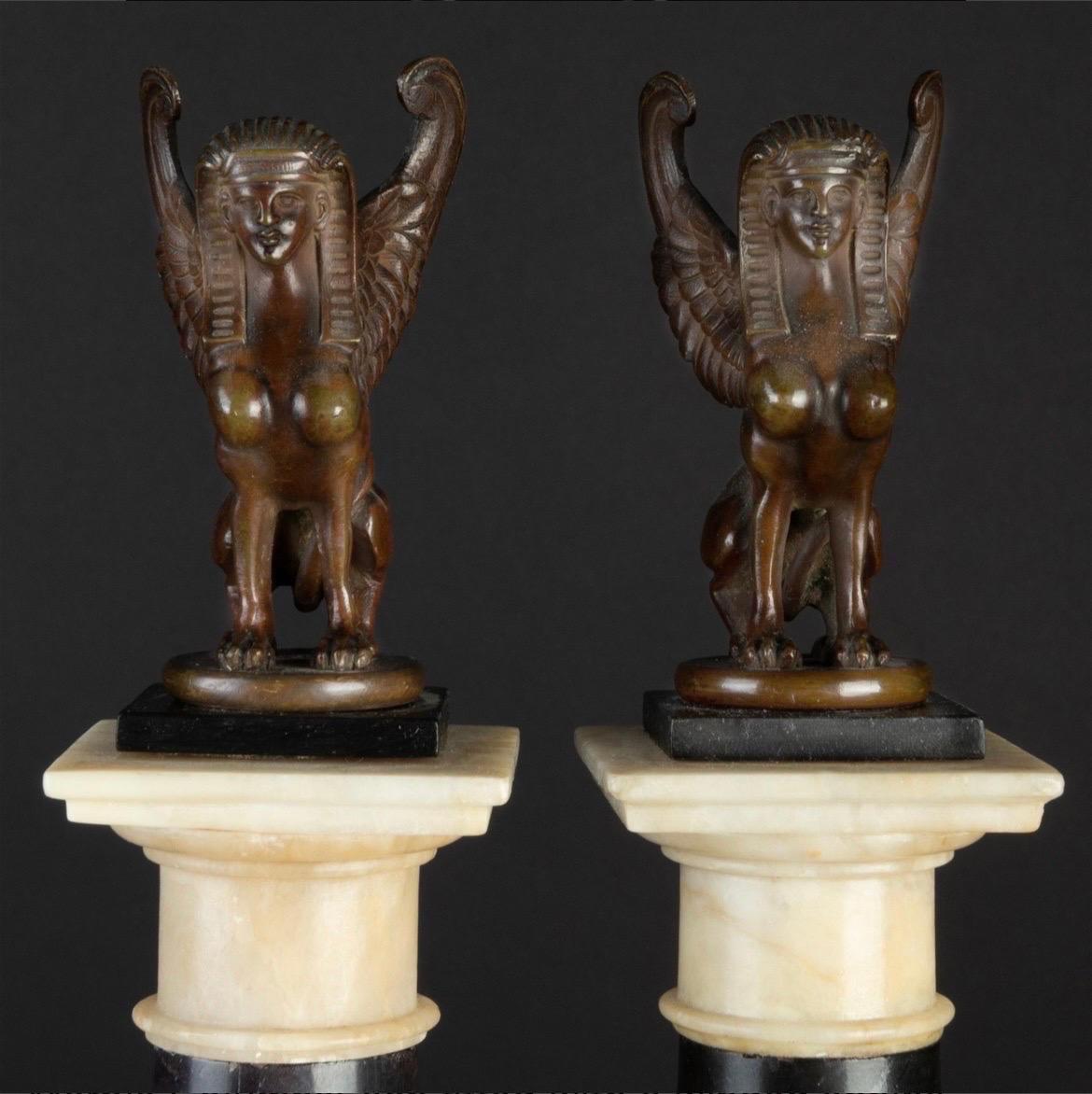 British Pair, Grand Tour Neoclassical Bronze & Marble Mounted Blue John Specimen Columns For Sale