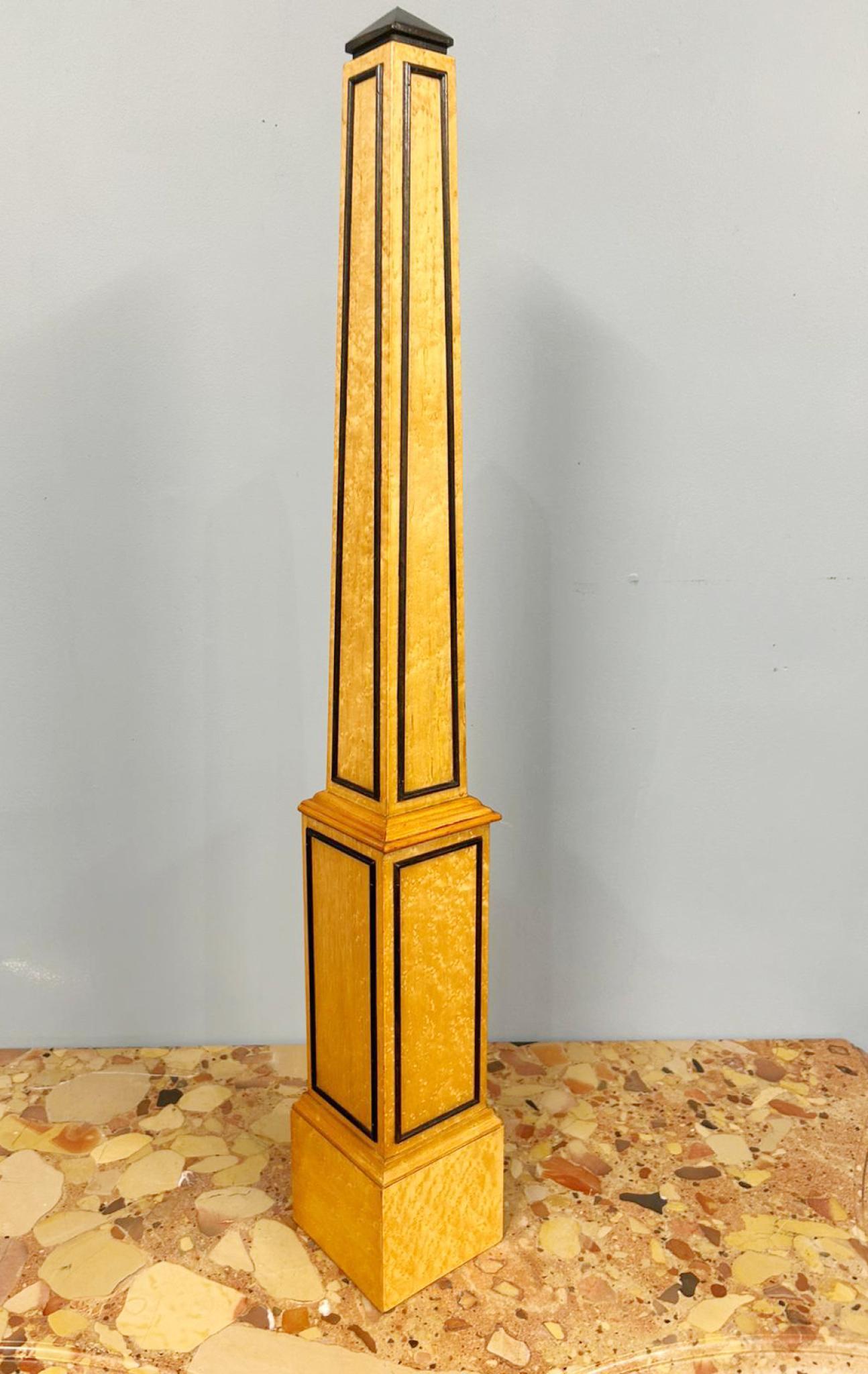 Pair Grand Tour Obelisks Italian Satinwood Ebonized Trim For Sale 2