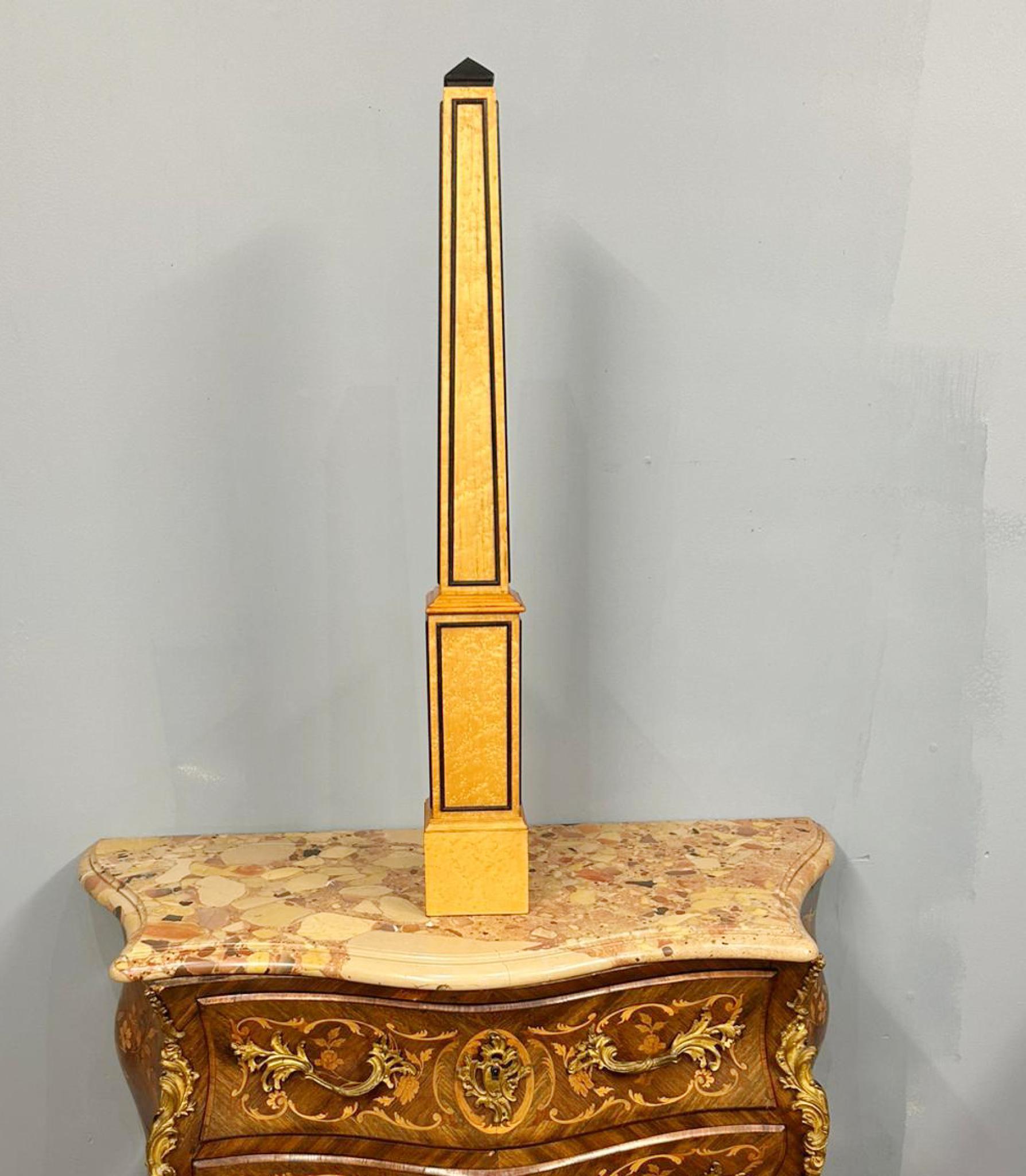 Pair Grand Tour Obelisks Italian Satinwood Ebonized Trim For Sale 4