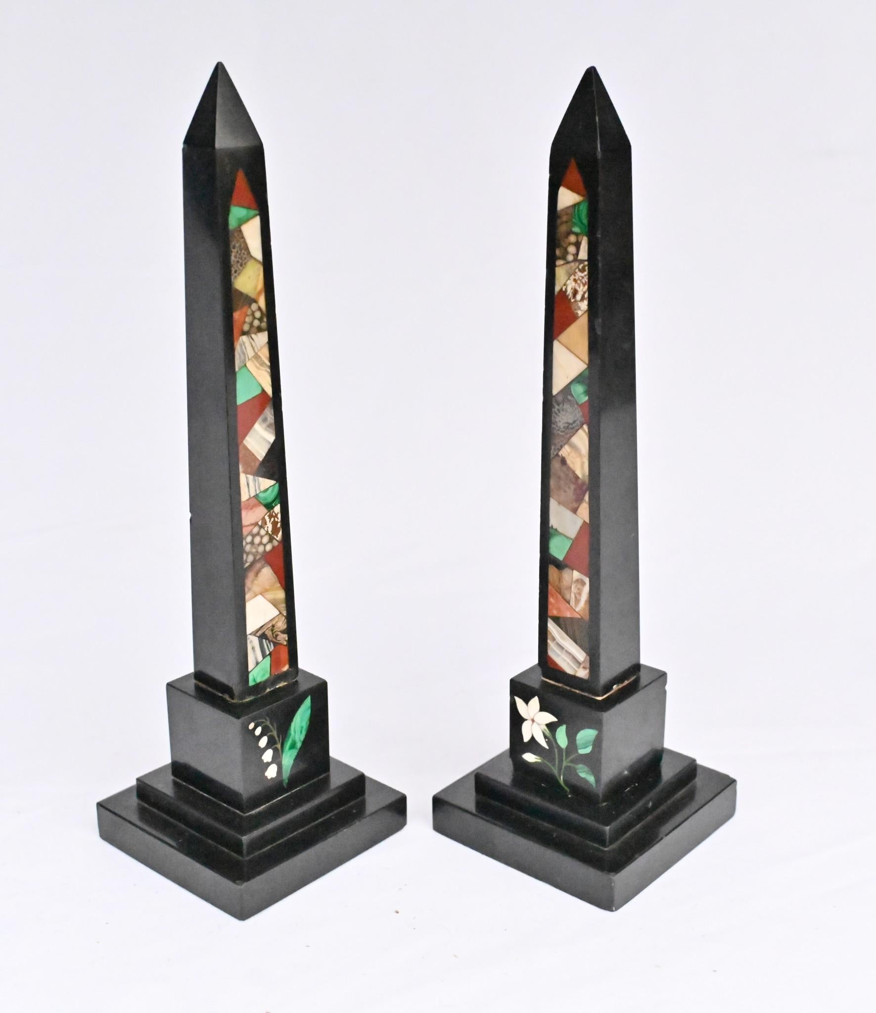 Pair Grand Tour Obelisks Marble Pietra Dura For Sale 7